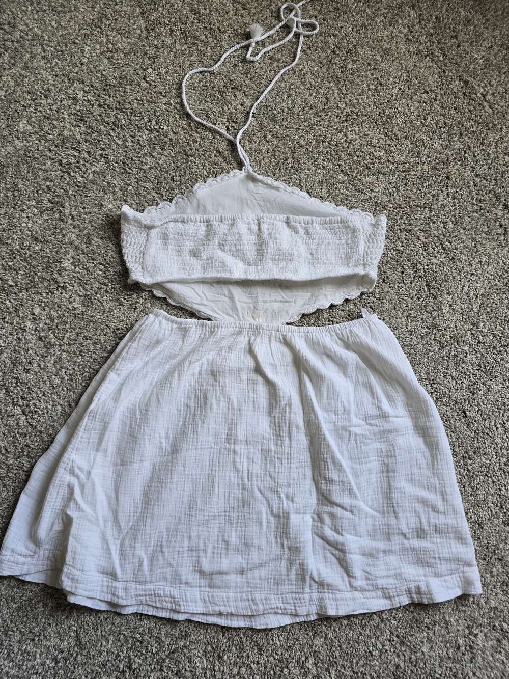 aerie White Crocheted Halter Mini Dress with Gauze Skirt - Picture 2 of 4
